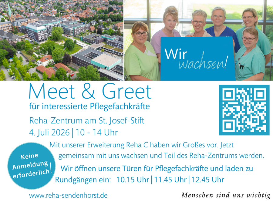 Reha-Zentrum Veranstaltung. Meet & Greet am 4. Juli von 10 - 14 Uhr für interessierte Pflegefachkräfte