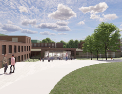 Die Animation zeigt das neue Eingangsportal, das dem Reha-Zentrum mit der Erweiterung auf insgesamt 300 Plätze ein neues Gesicht geben wird. Visualisierung: Ludes Architekten